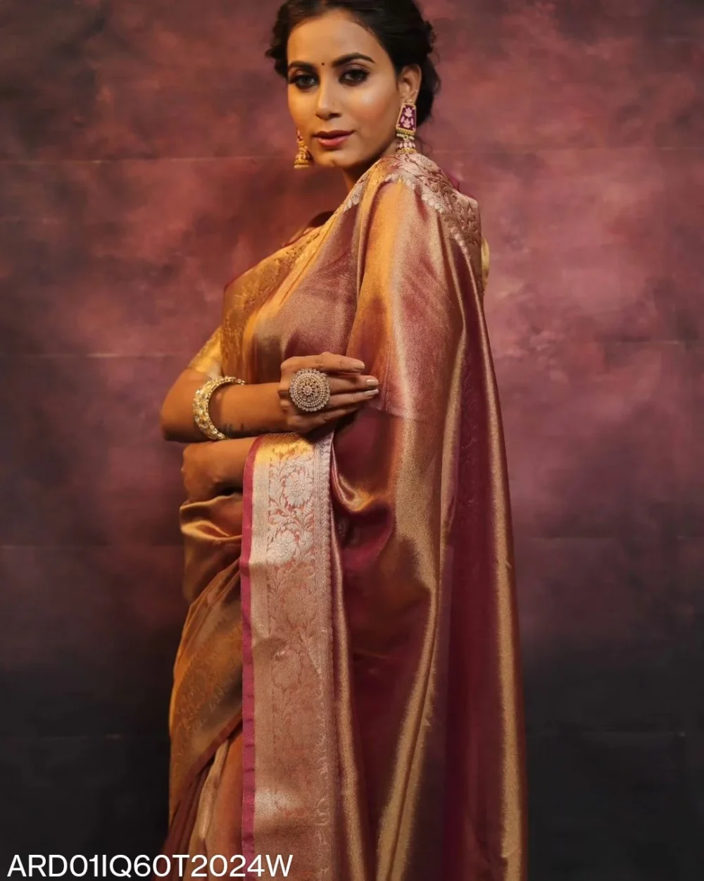 banarasi tissue silk saree red color