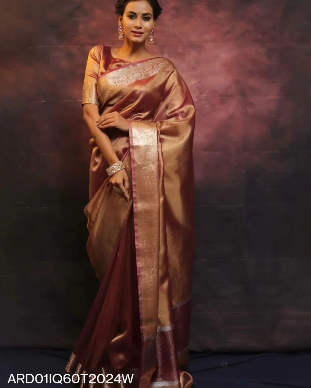 banarasi tissue silk saree red color
