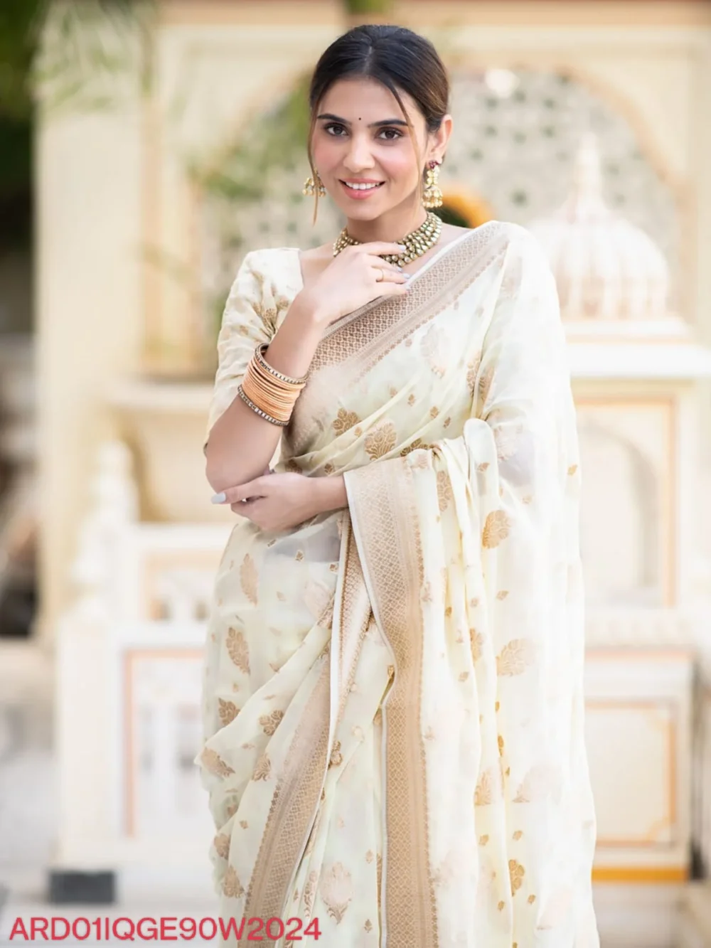 Banarasi Off White Semi Georgette Saree