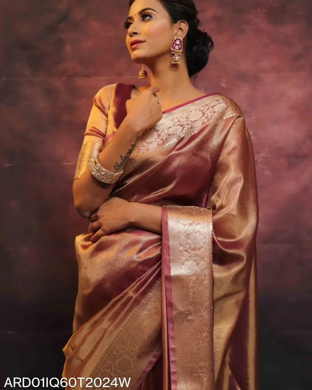 banarasi tissue silk saree red color