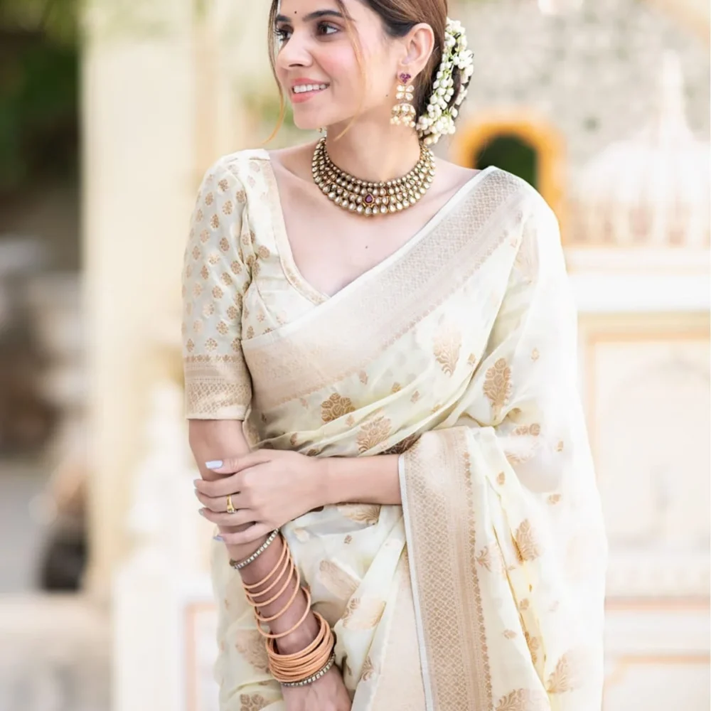 Banarasi Off White Semi Georgette Saree