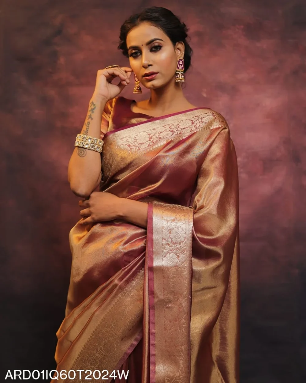 banarasi tissue silk saree red color