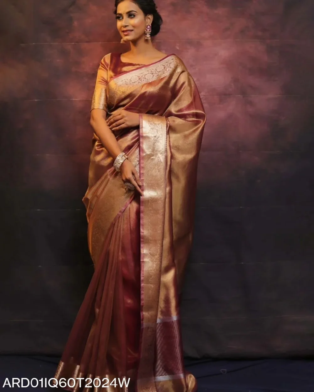 banarasi tissue silk saree red color