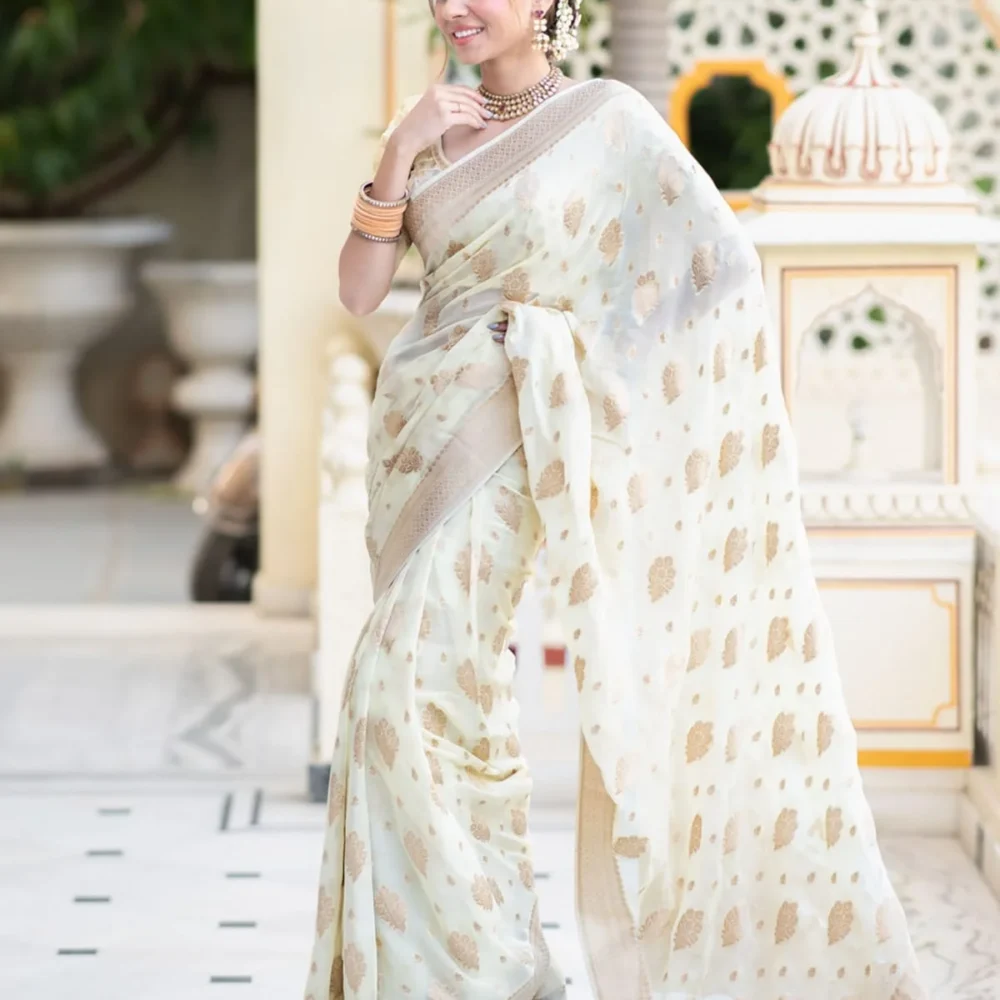 Banarasi Off White Semi Georgette Saree