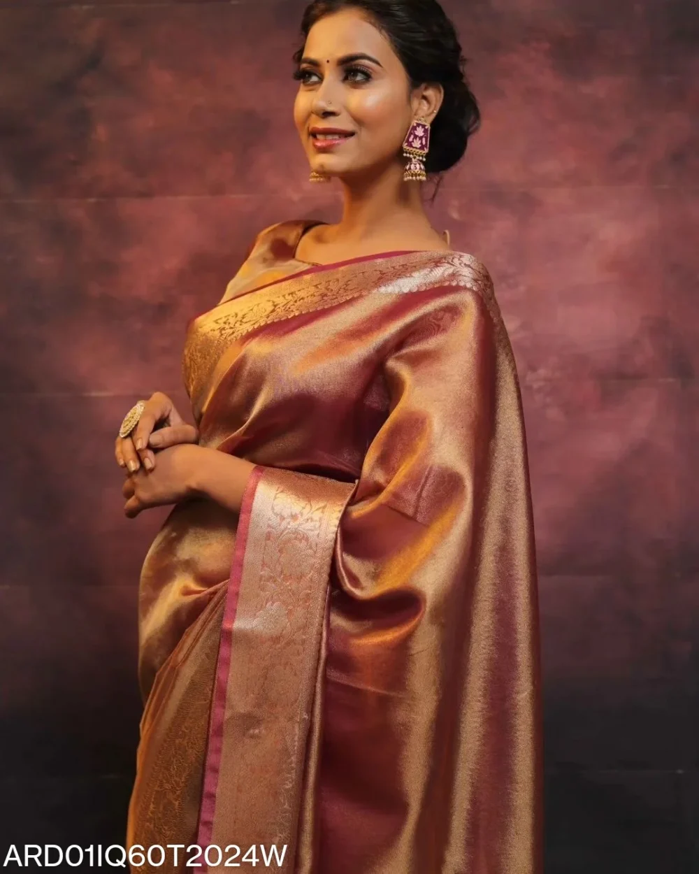 banarasi tissue silk saree red color