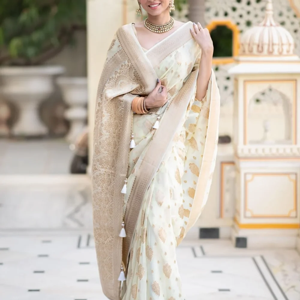 Banarasi Off White Semi Georgette Saree