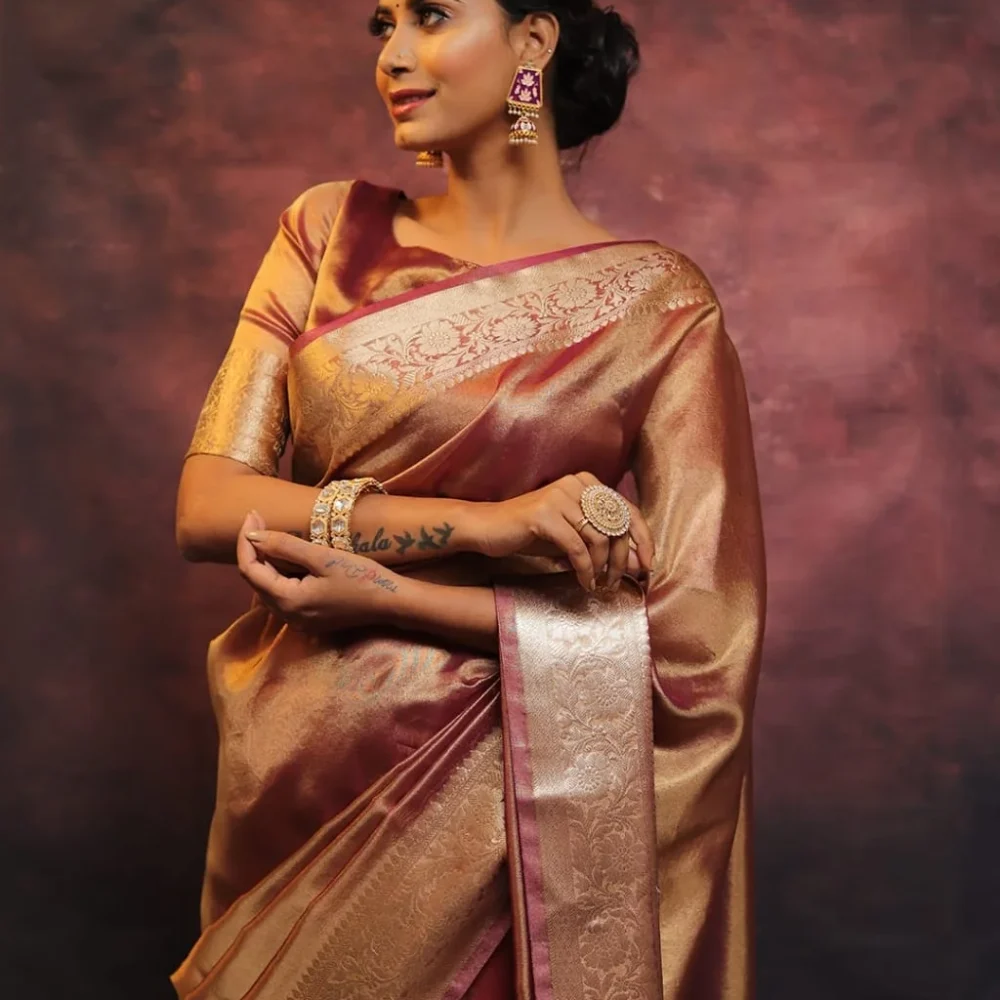 banarasi tissue silk saree red color