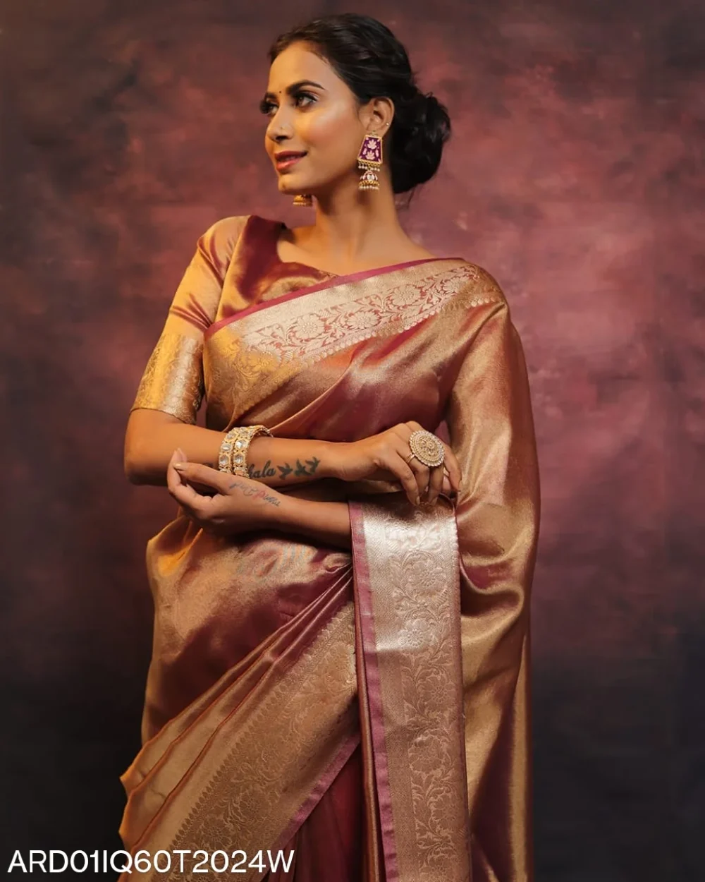 banarasi tissue silk saree red color
