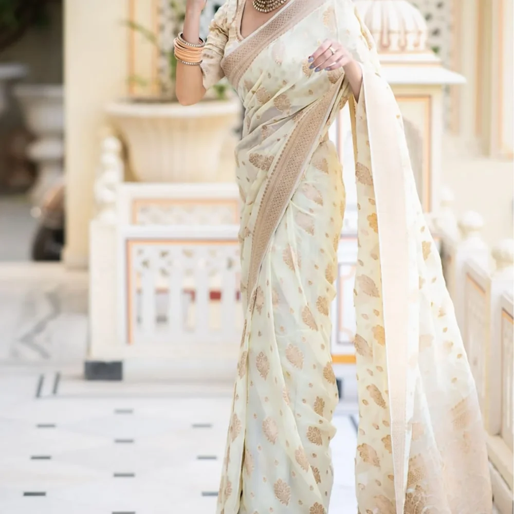 Banarasi Off White Semi Georgette Saree