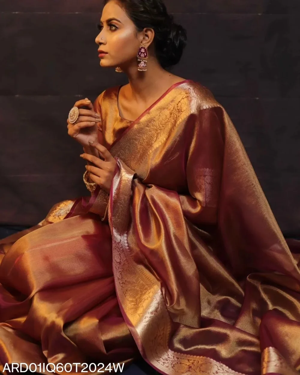 banarasi tissue silk saree red color