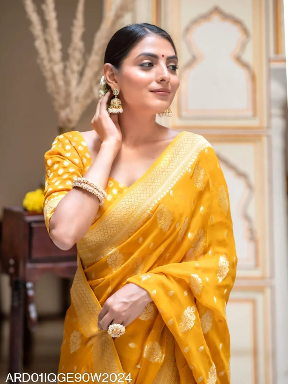 Banarasi Yellow Semi Georgette Saree By Ardhaangini