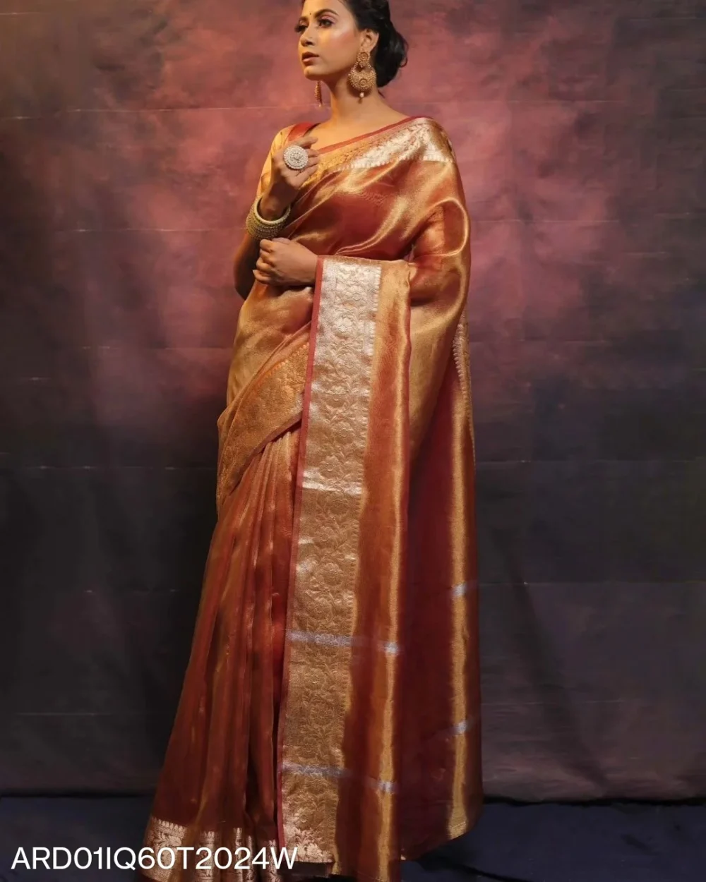orange banarasi tissue silk saree