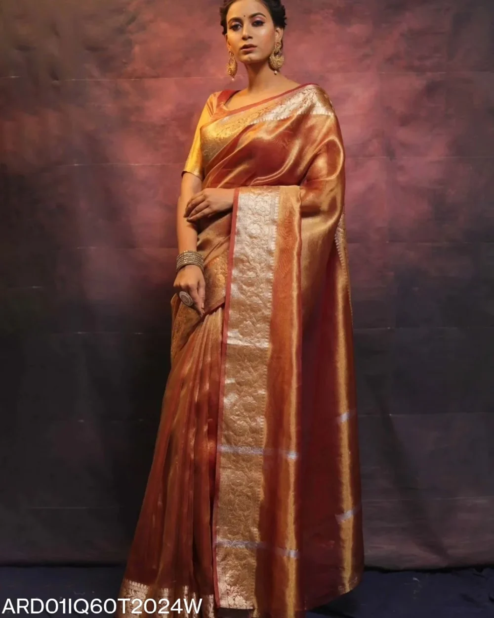 orange banarasi tissue silk saree