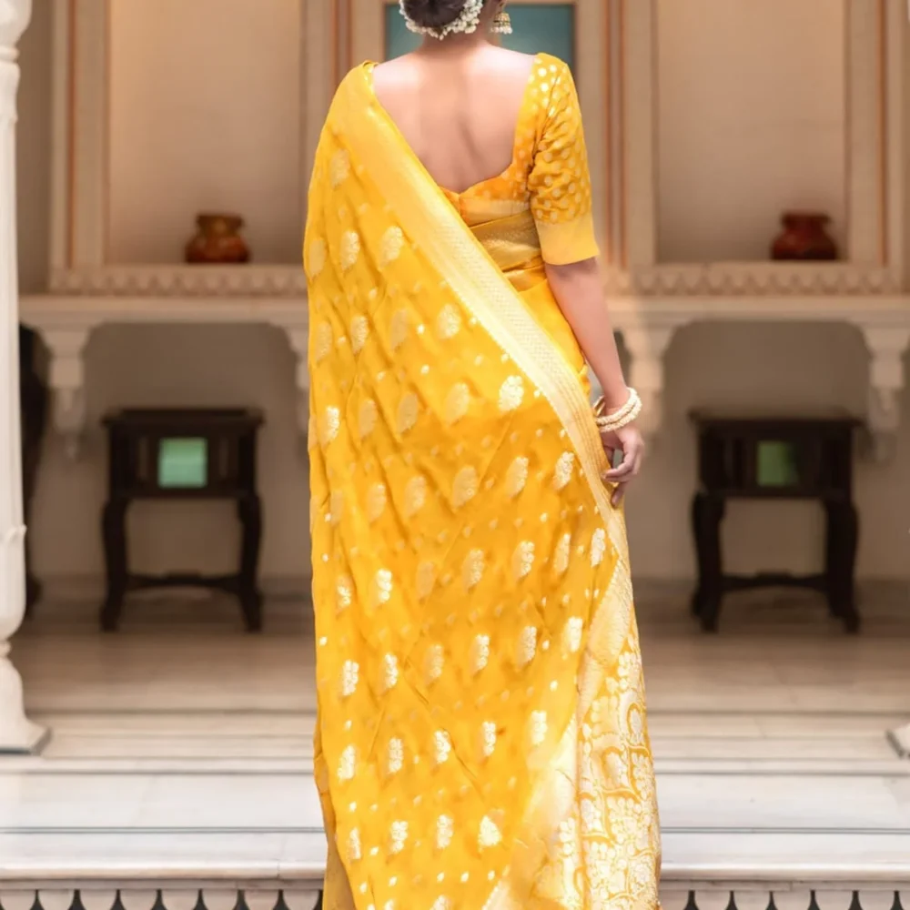 Banarasi Yellow Semi Georgette Saree By Ardhaangini