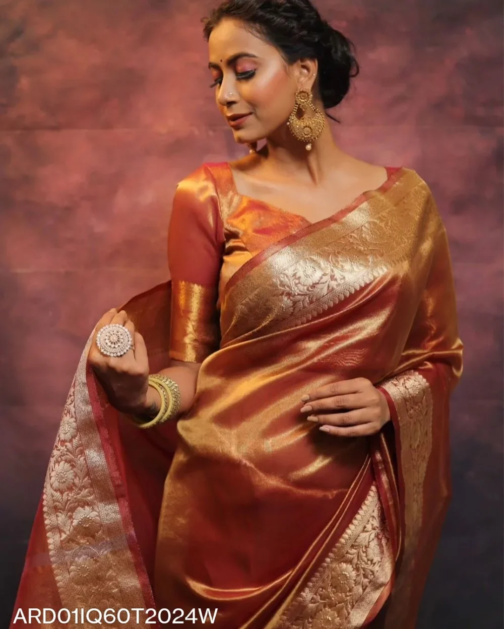orange banarasi tissue silk saree
