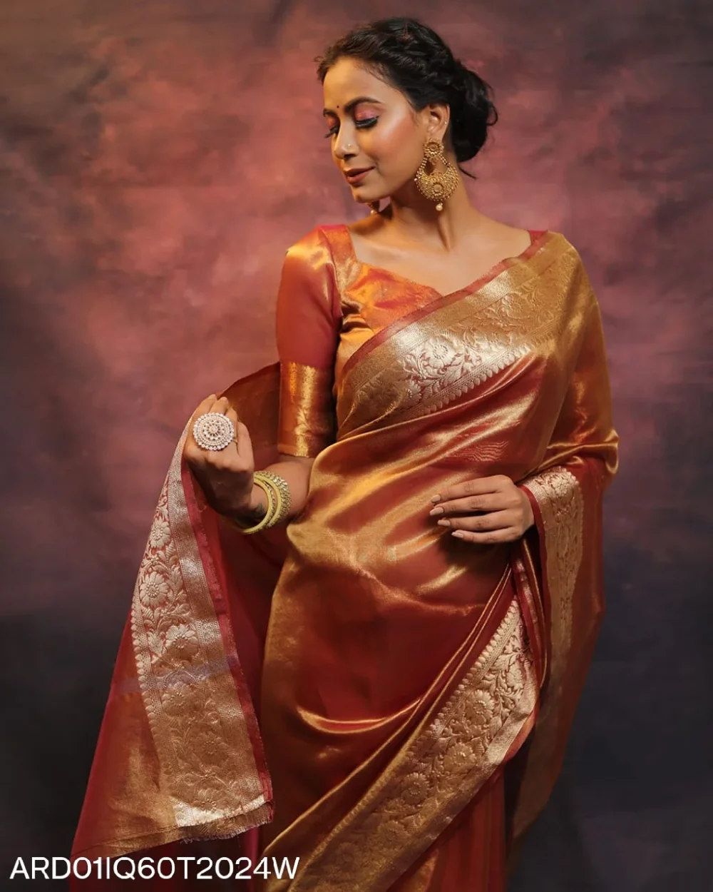 orange banarasi tissue silk saree