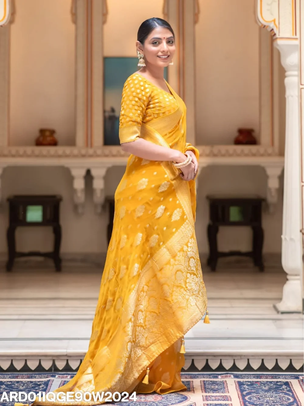 Banarasi Yellow Semi Georgette Saree By Ardhaangini
