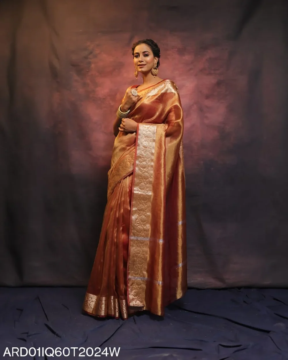orange banarasi tissue silk saree