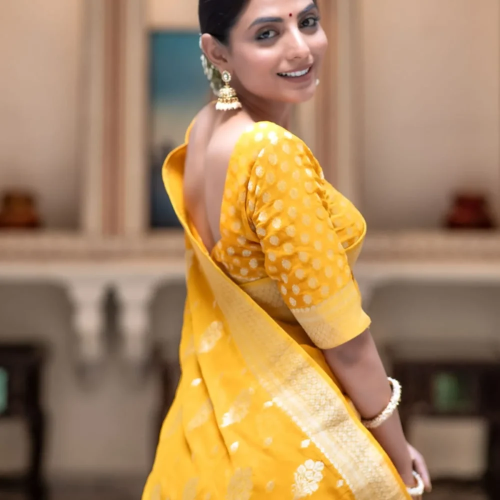 Banarasi Yellow Semi Georgette Saree By Ardhaangini
