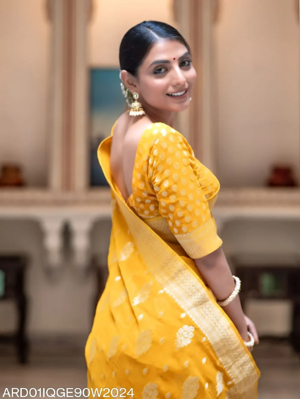 Banarasi Yellow Semi Georgette Saree By Ardhaangini