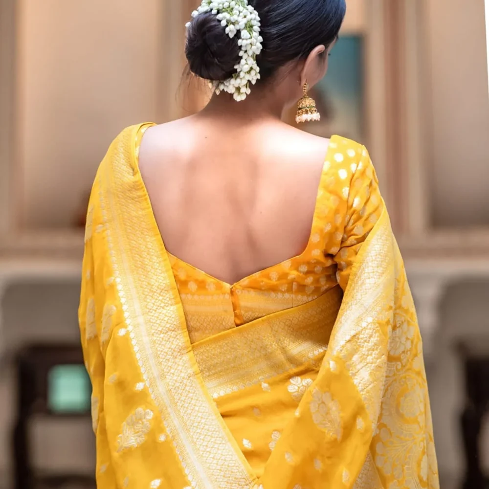 Banarasi Yellow Semi Georgette Saree By Ardhaangini