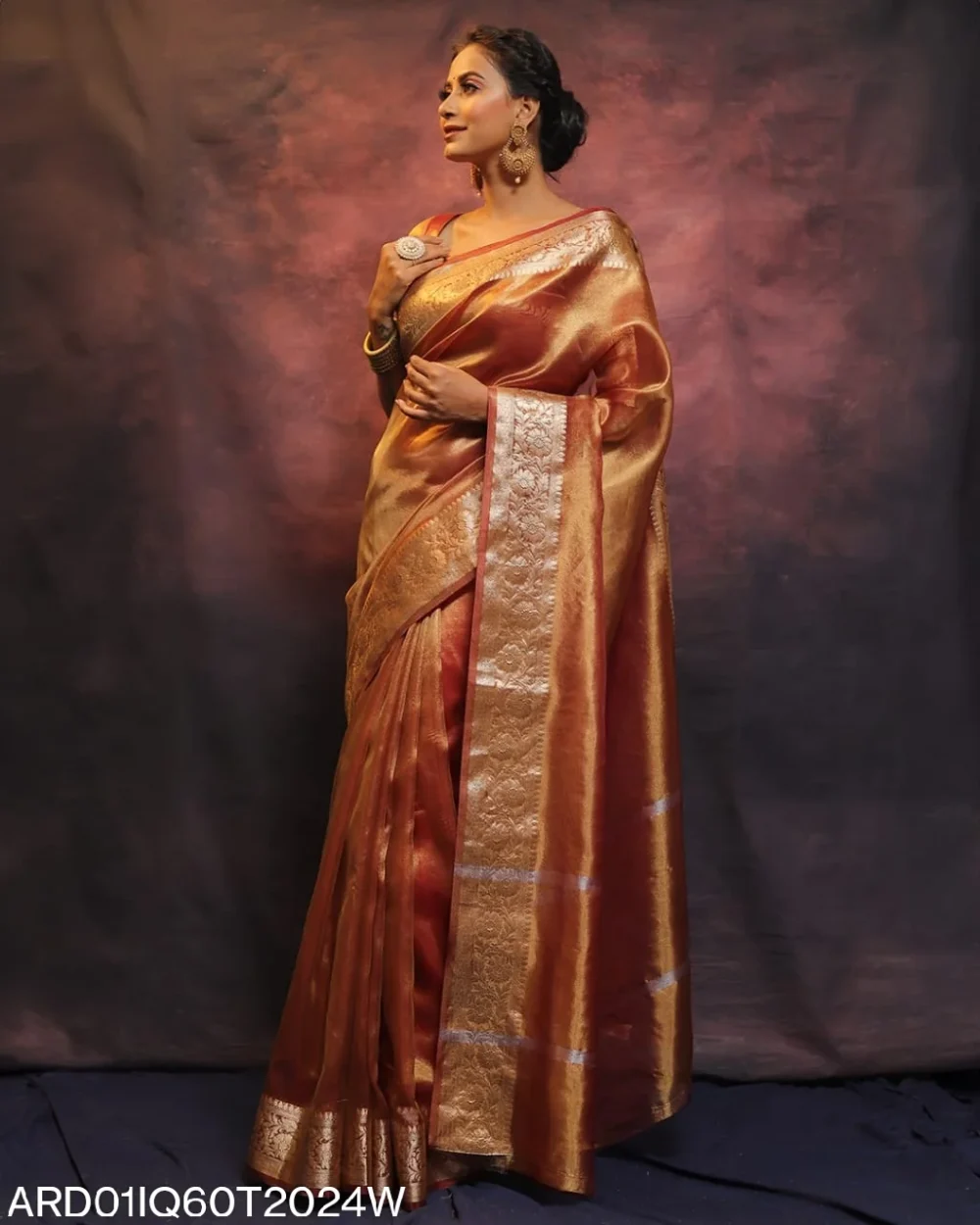 orange banarasi tissue silk saree