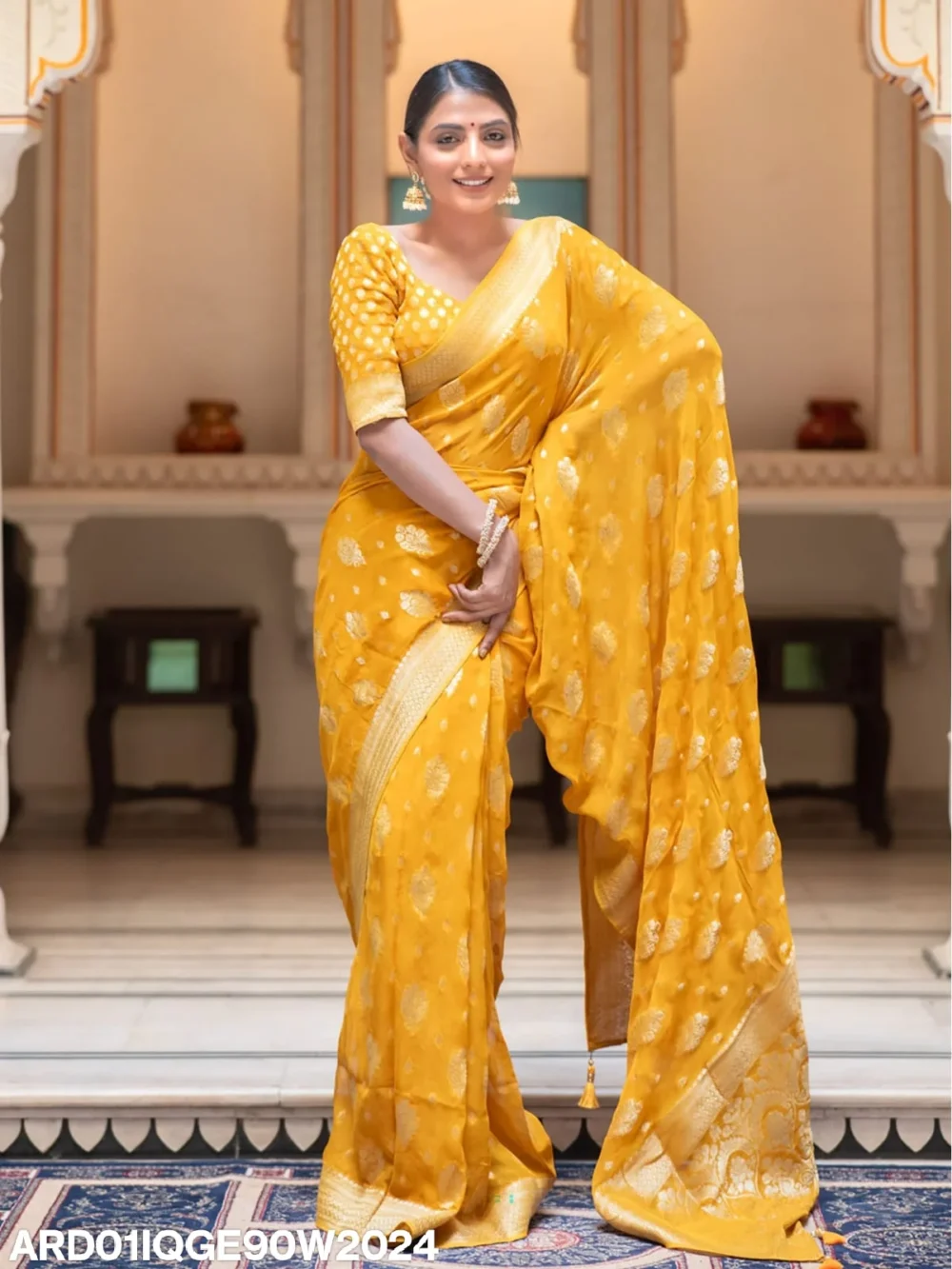 Banarasi Yellow Semi Georgette Saree By Ardhaangini