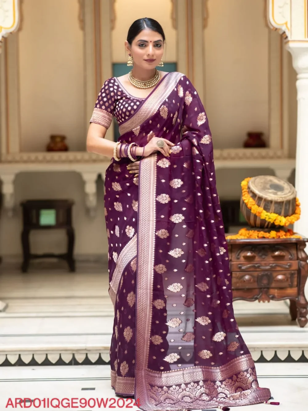 Banarasi Magenta Semi Georgette Saree By Ardhaangini