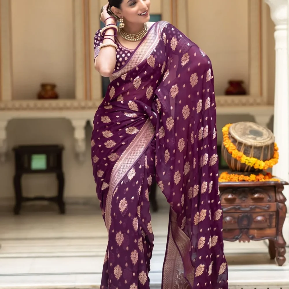Banarasi Magenta Semi Georgette Saree By Ardhaangini