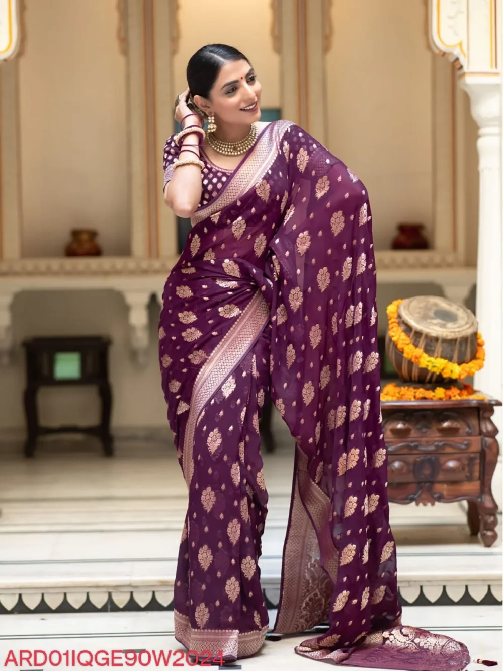 Banarasi Magenta Semi Georgette Saree By Ardhaangini
