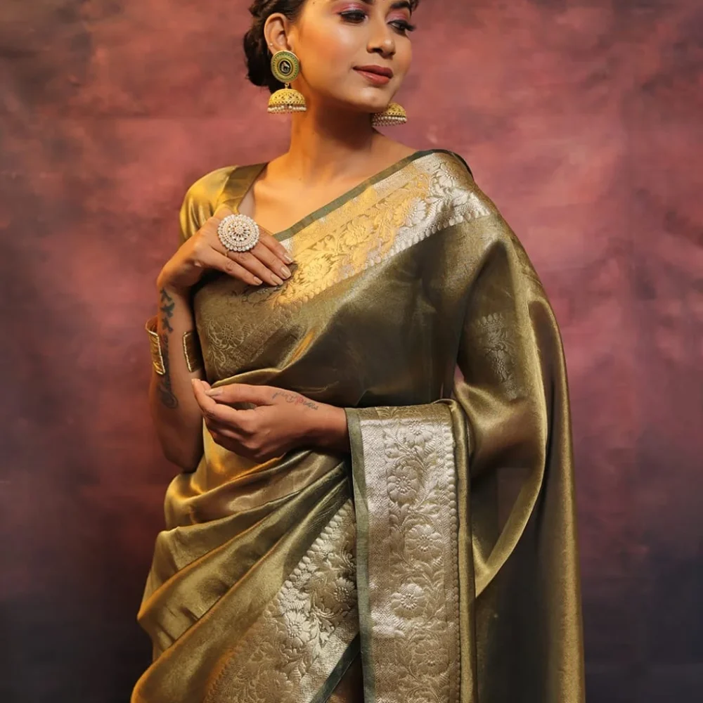 Green Banarasi Tissue Silk Saree