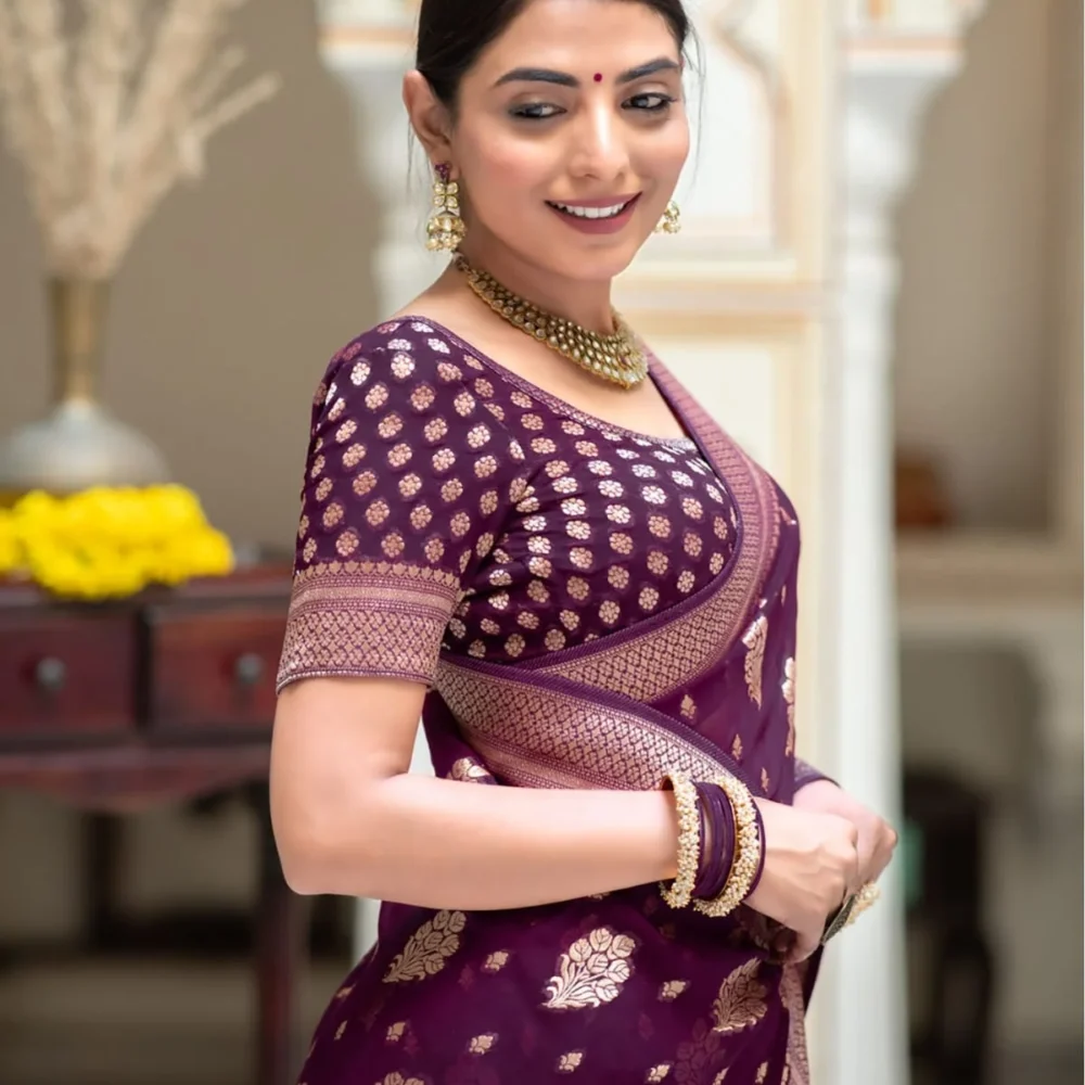 Banarasi Magenta Semi Georgette Saree By Ardhaangini