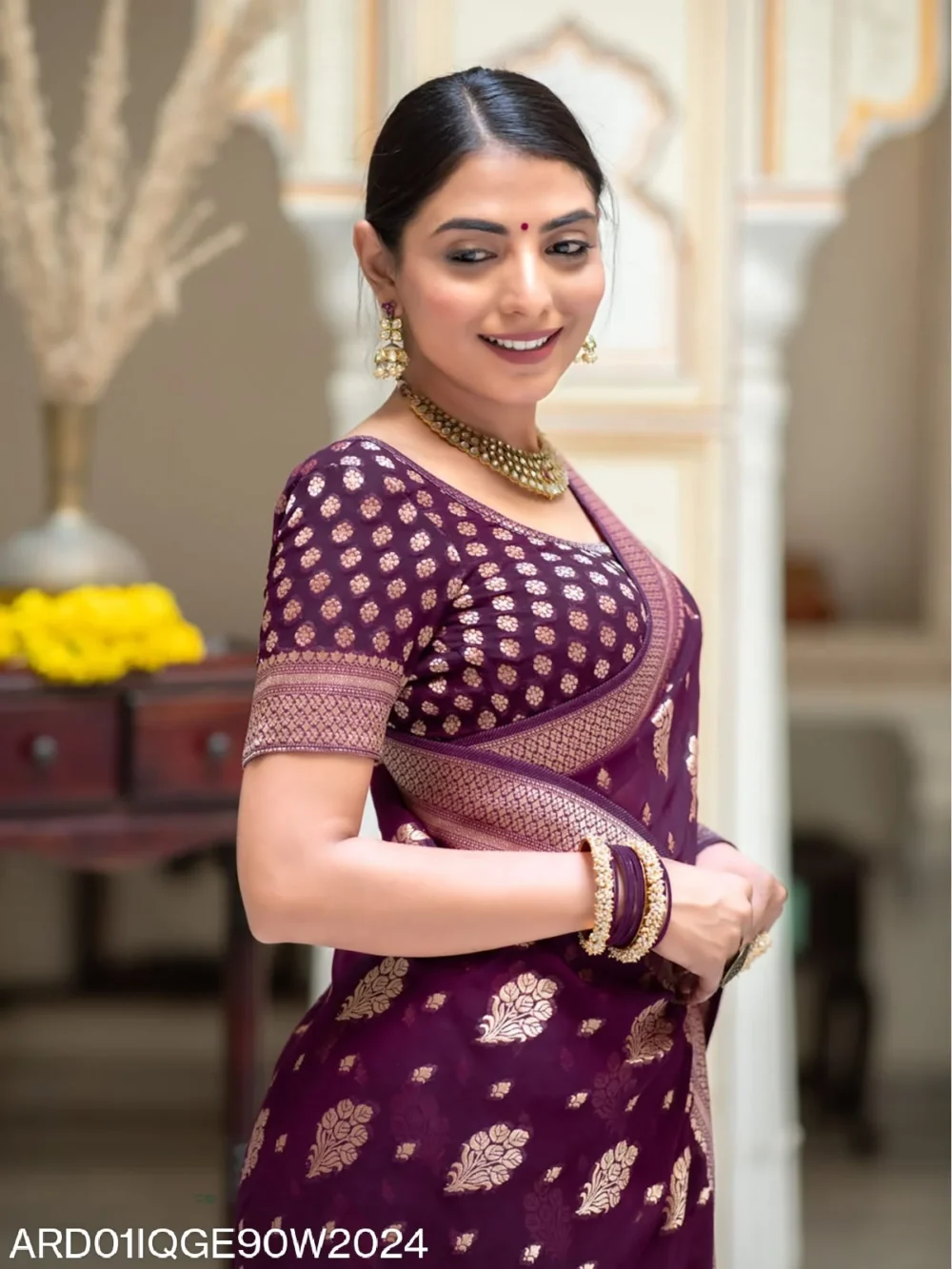 Banarasi Magenta Semi Georgette Saree By Ardhaangini