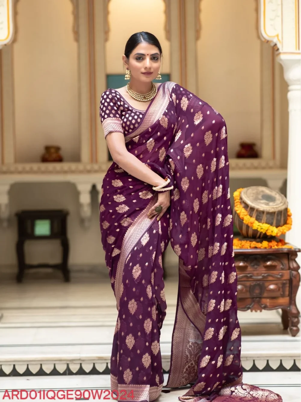 Banarasi Magenta Semi Georgette Saree By Ardhaangini