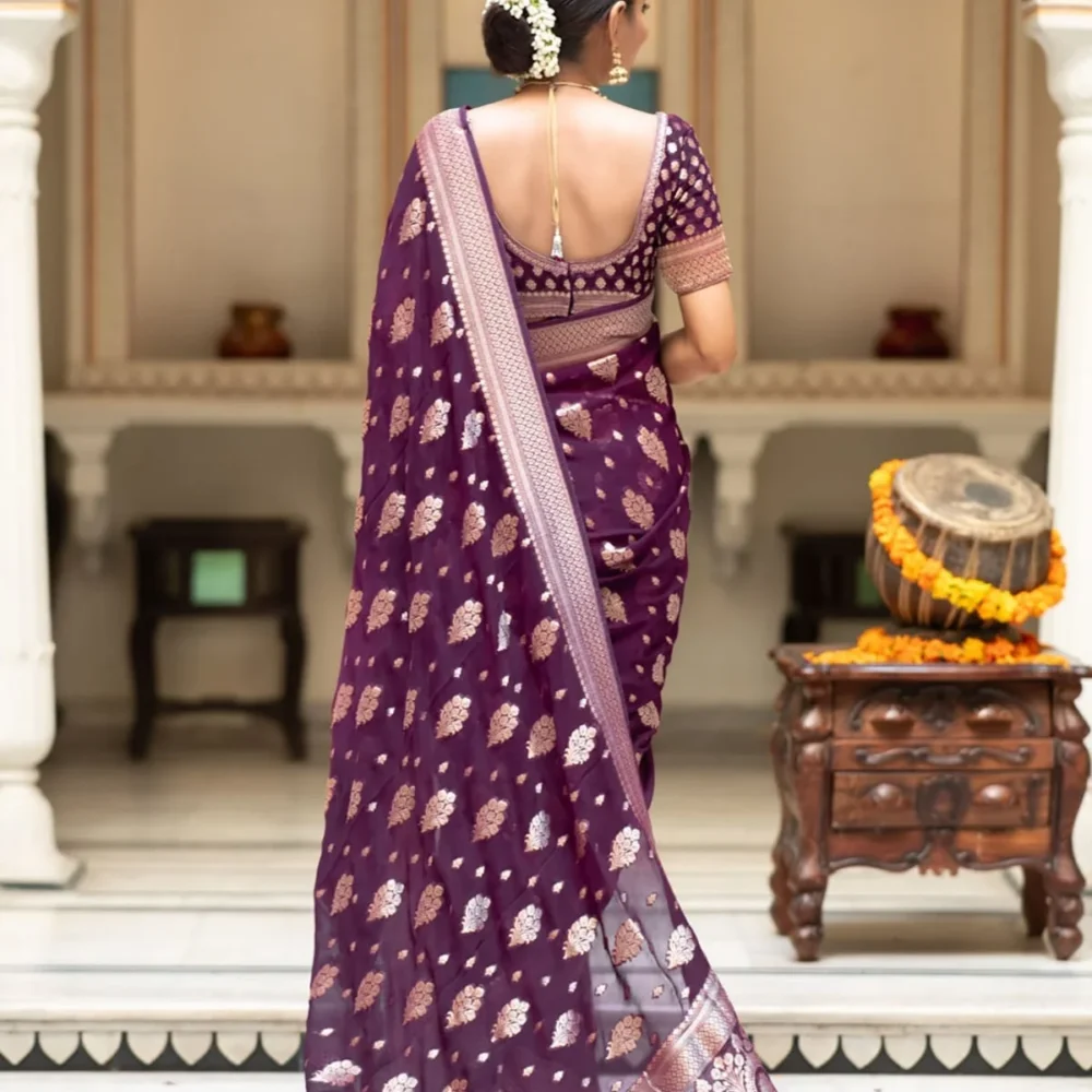 Banarasi Magenta Semi Georgette Saree By Ardhaangini