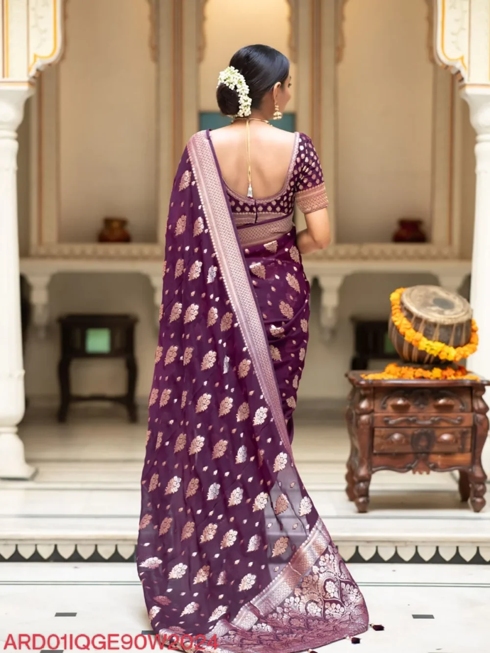 Banarasi Magenta Semi Georgette Saree By Ardhaangini