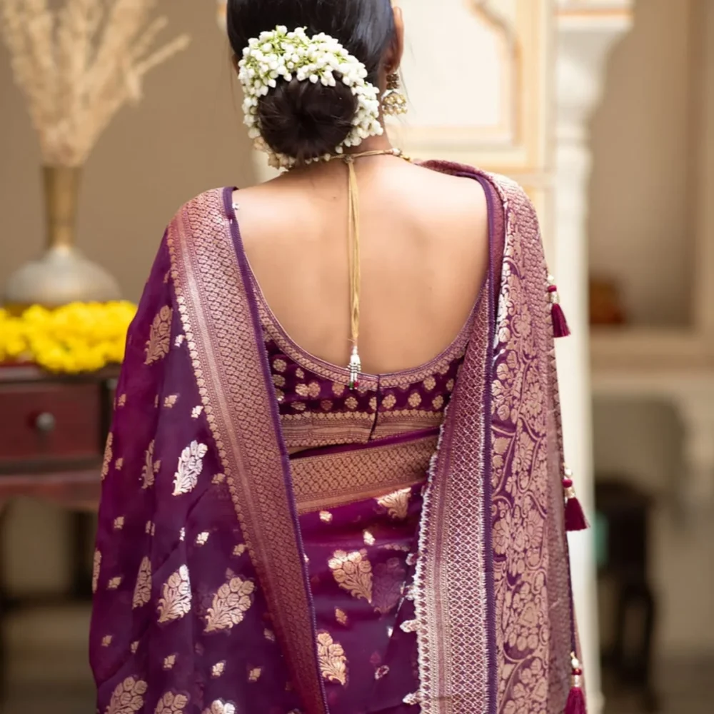 Banarasi Magenta Semi Georgette Saree By Ardhaangini