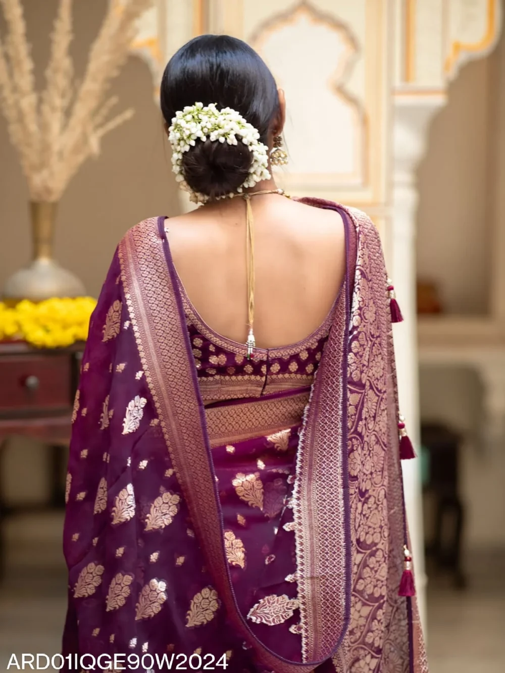 Banarasi Magenta Semi Georgette Saree By Ardhaangini