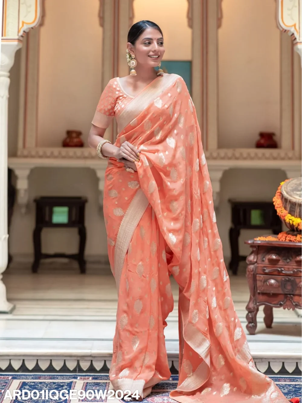 Banarasi Peach Semi Georgette Saree By Ardhaangini