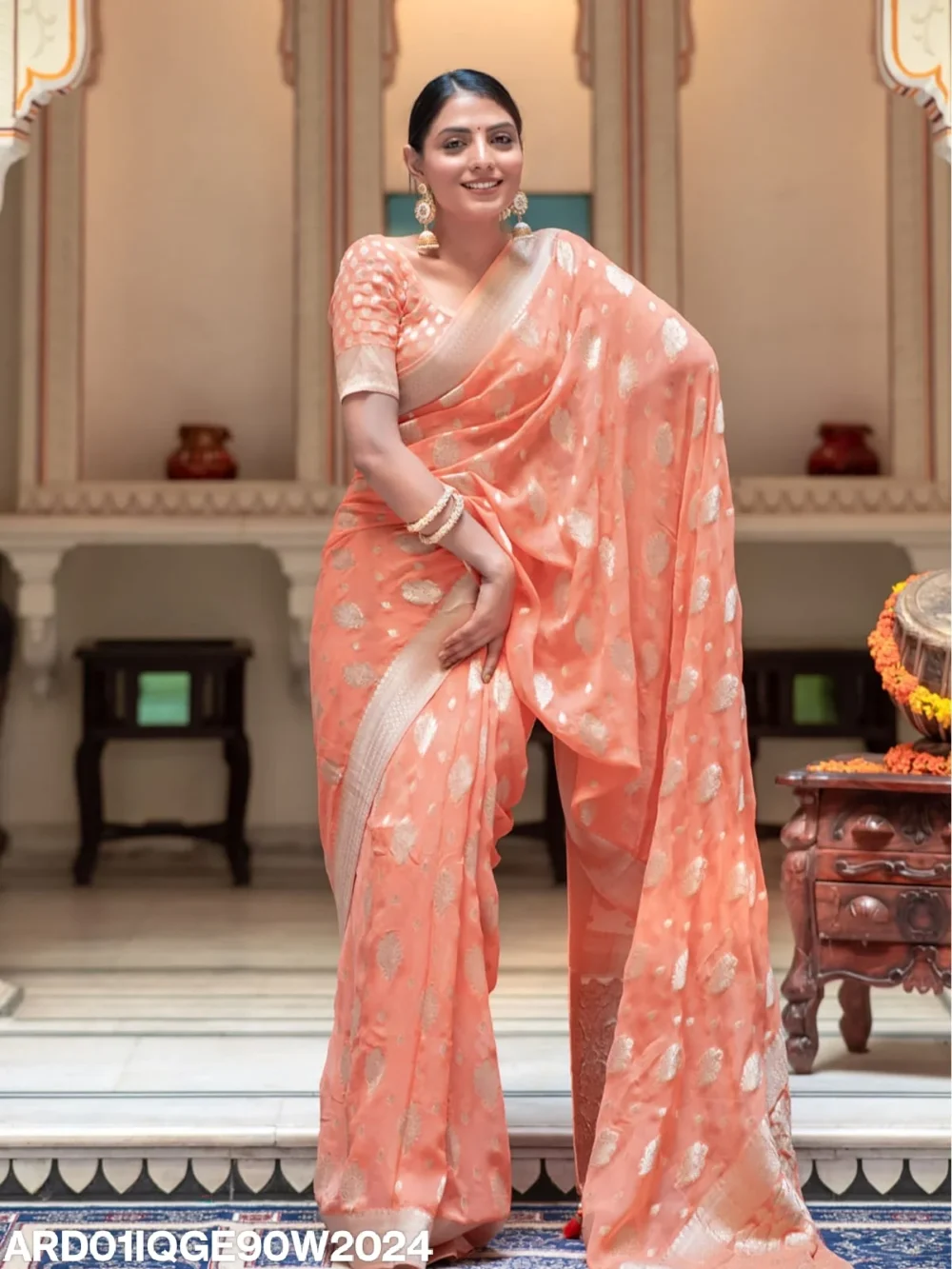 Banarasi Peach Semi Georgette Saree By Ardhaangini