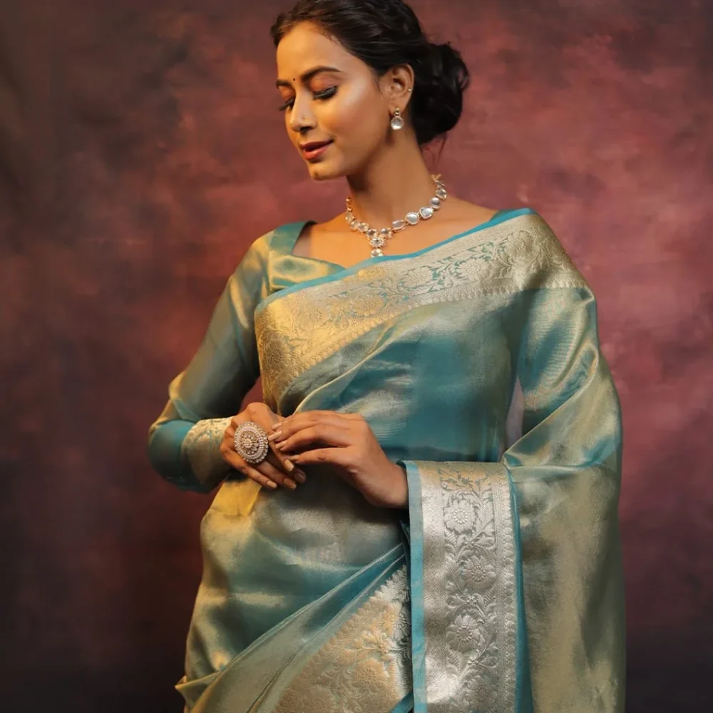 Sky Blue Banarasi Tissue Silk Saree