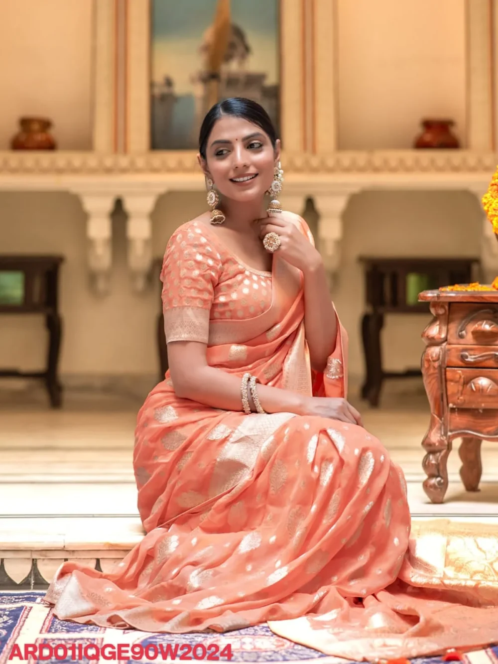 Banarasi Peach Semi Georgette Saree By Ardhaangini