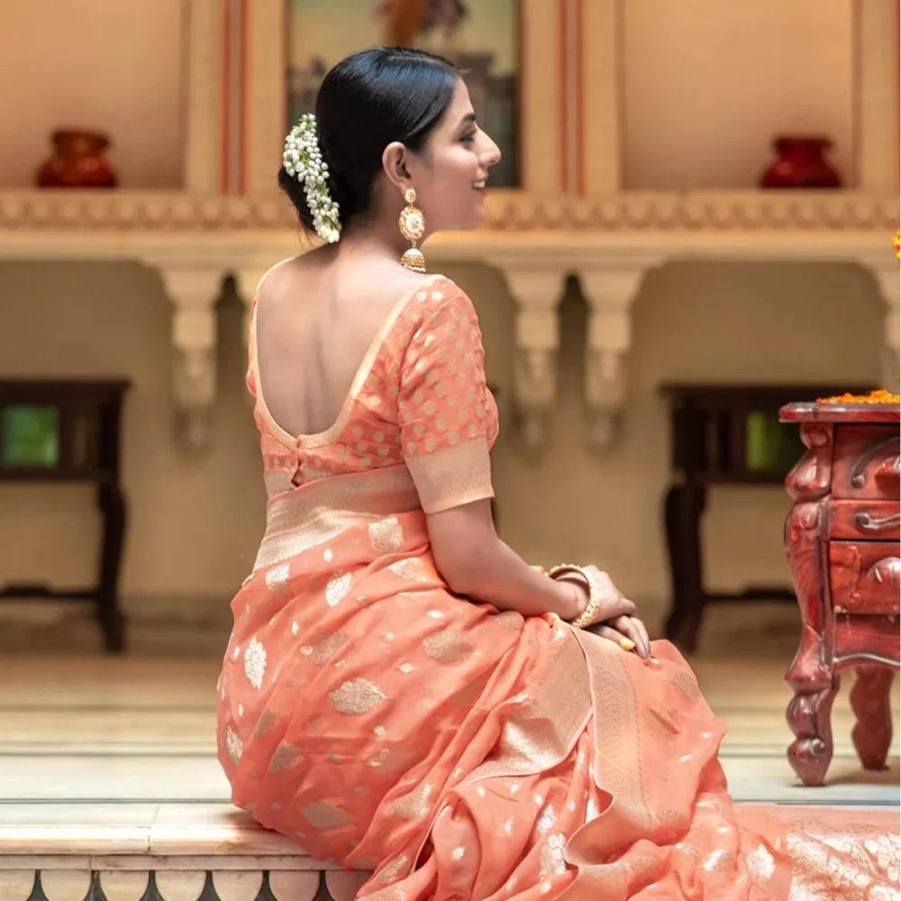 Banarasi Peach Semi Georgette Saree By Ardhaangini