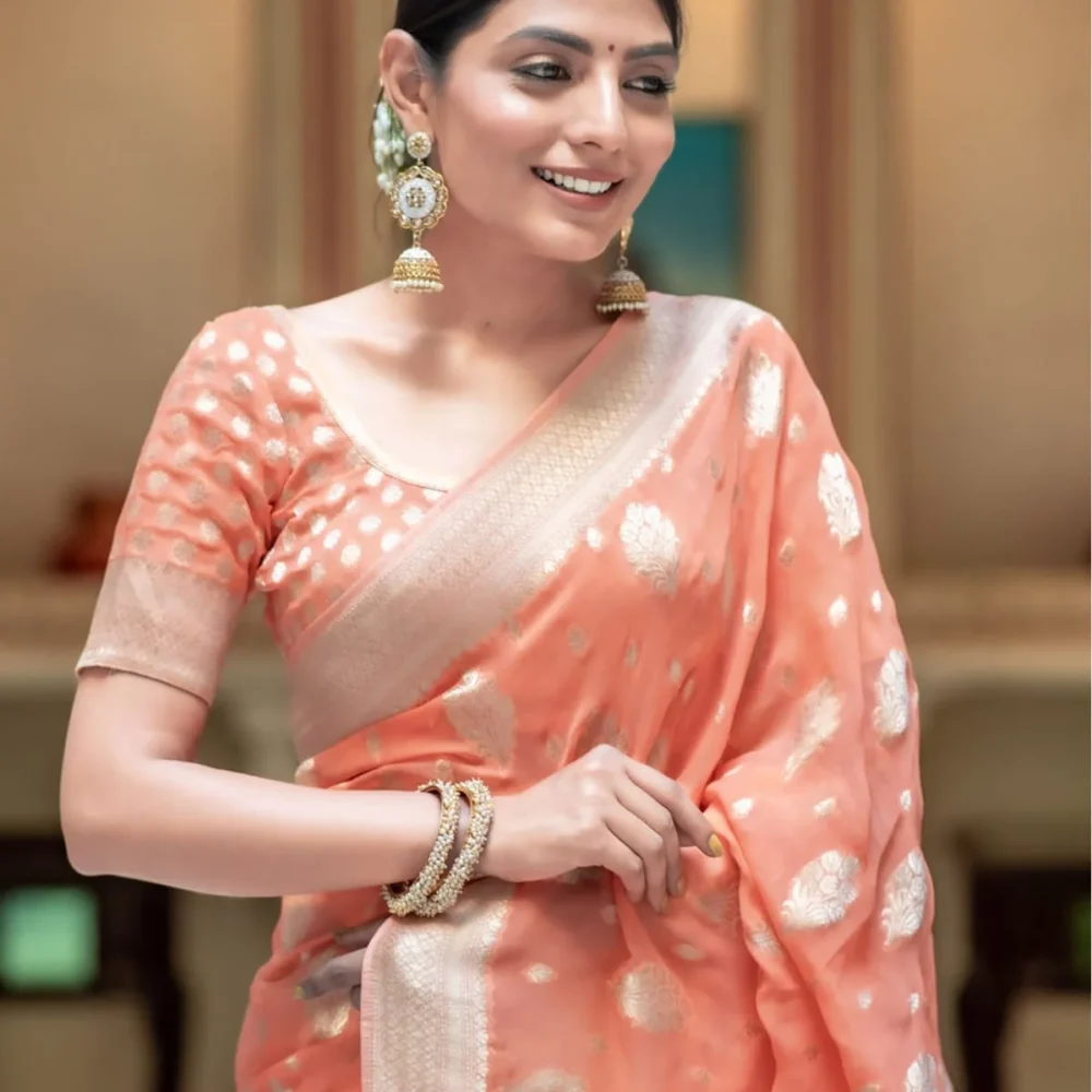 Banarasi Peach Semi Georgette Saree By Ardhaangini