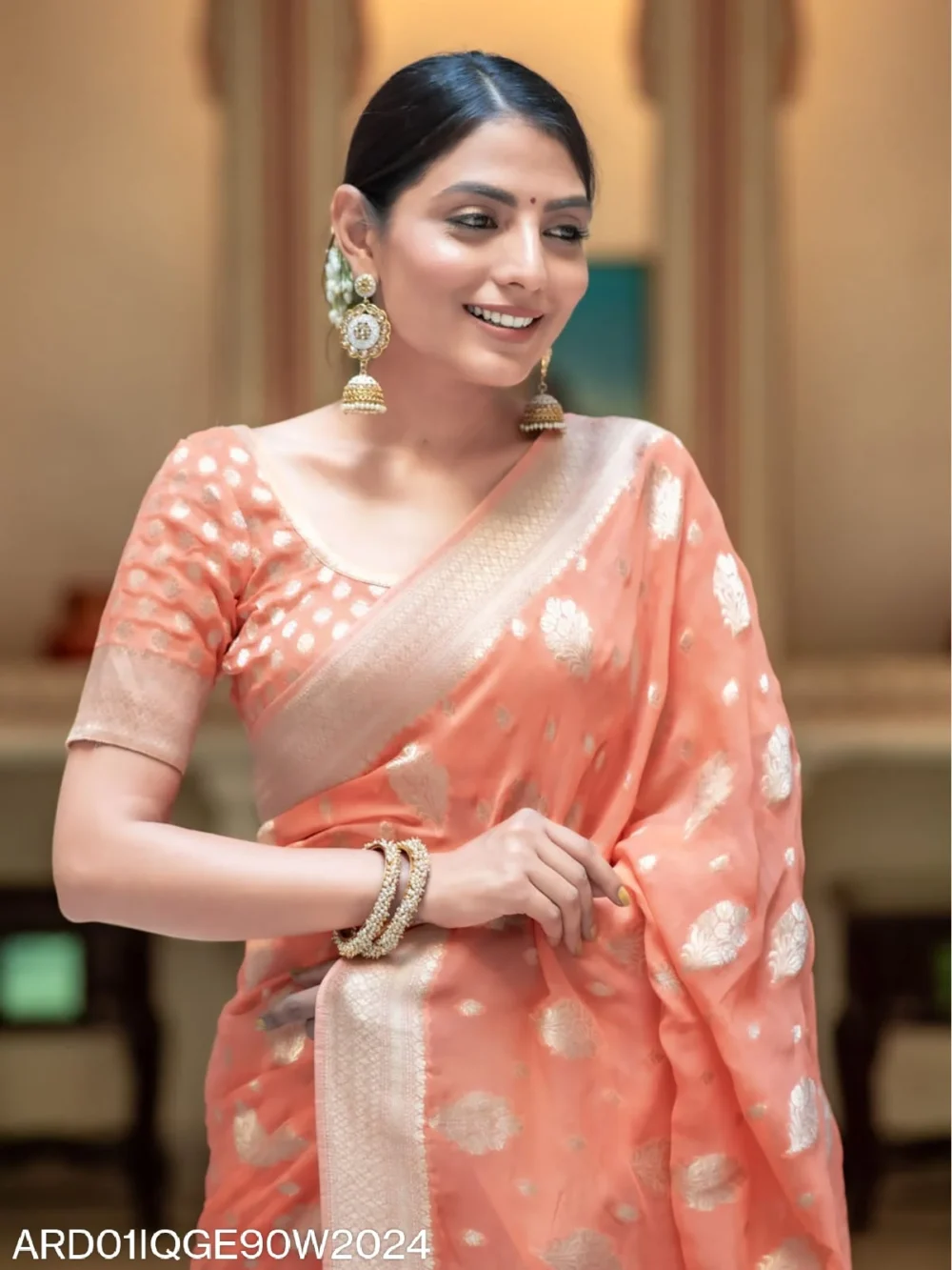 Banarasi Peach Semi Georgette Saree By Ardhaangini