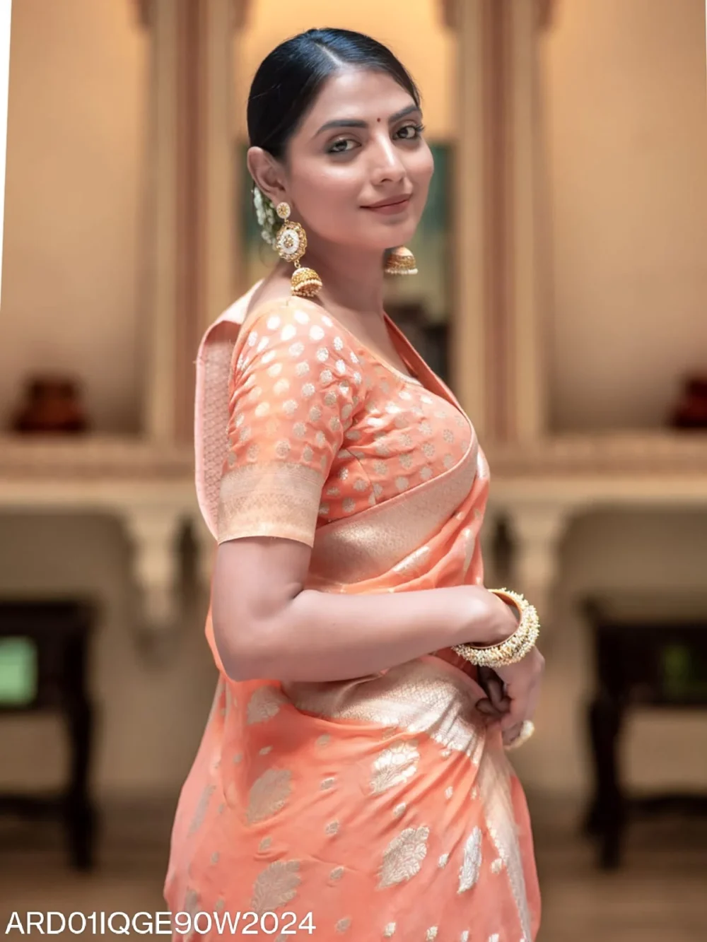 Banarasi Peach Semi Georgette Saree By Ardhaangini