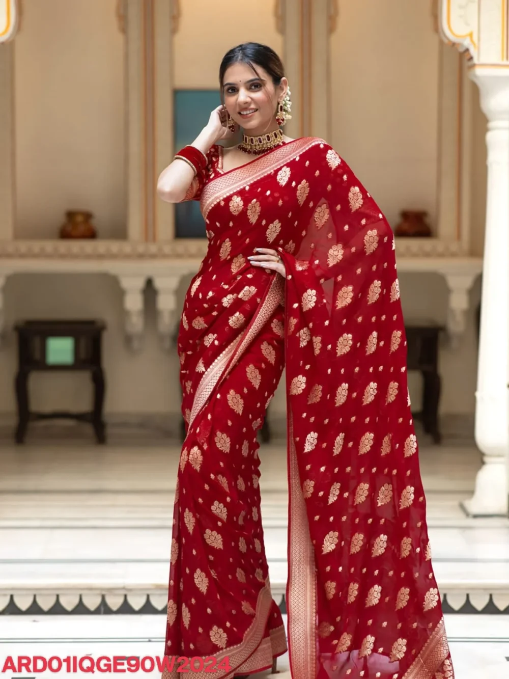 Banarasi Red Color Semi Georgette Saree By Ardhaangini