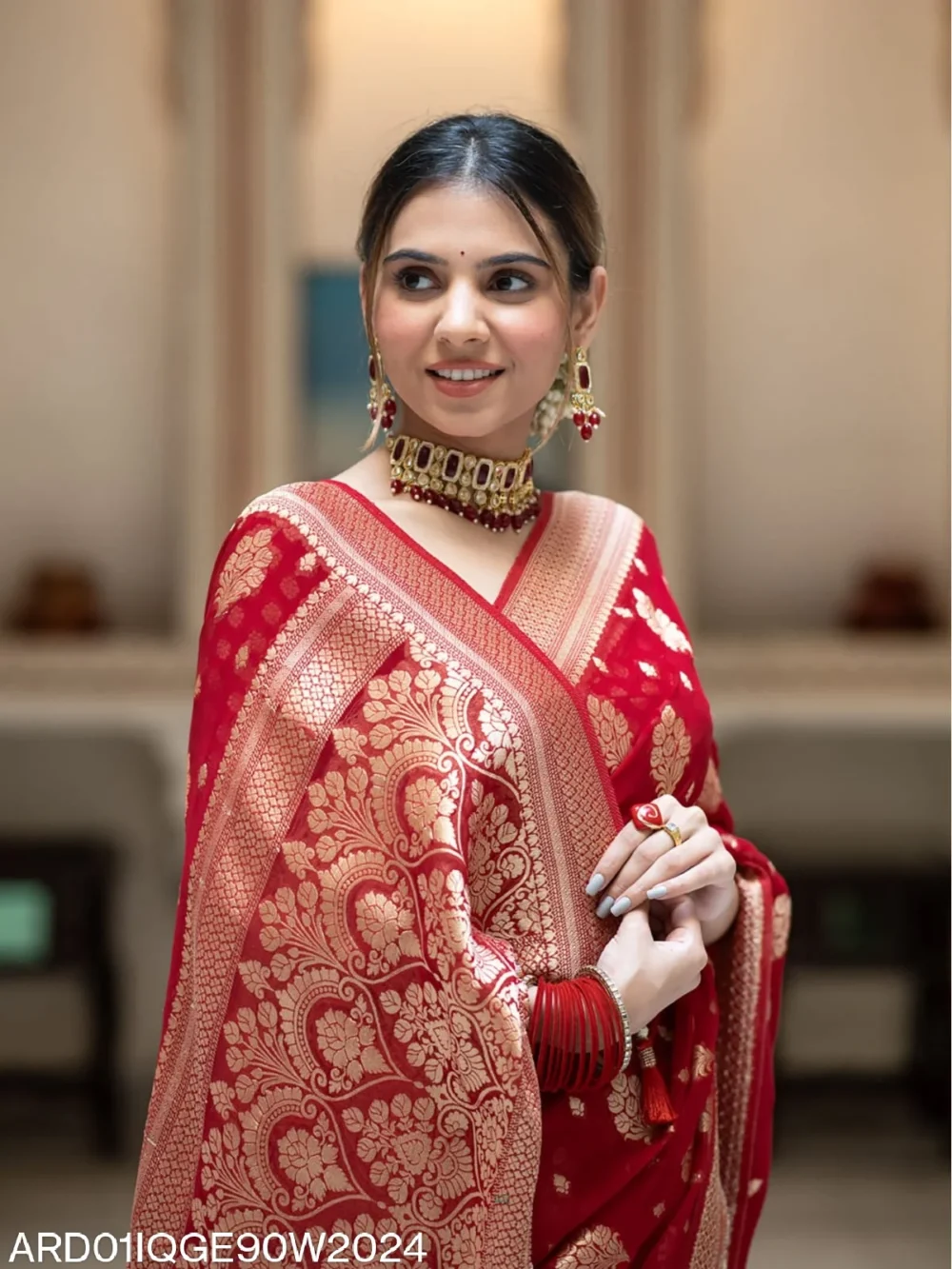 Banarasi Red Color Semi Georgette Saree By Ardhaangini