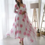 Faux Georgette White Color Floral Print Long Dress with Dupatta by Ardhaangini