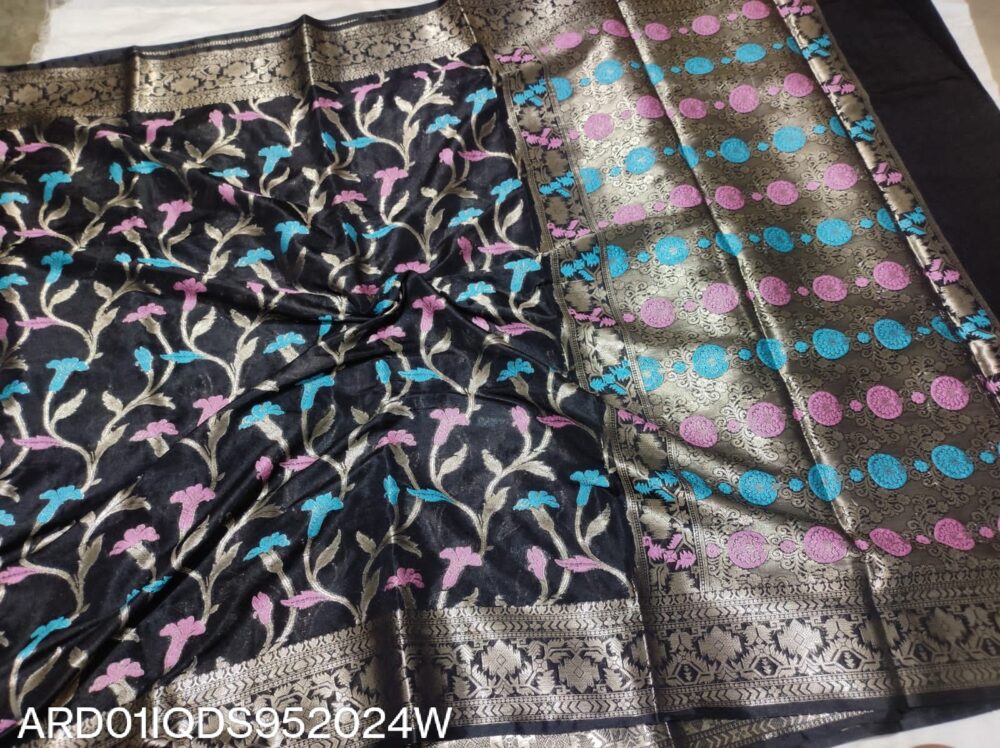 Black Dupion Silk Saree